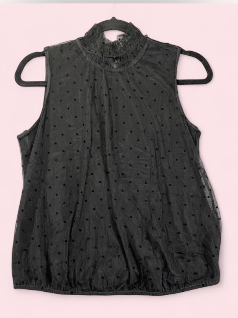 Banana Republic Sheer Swiss Dot Mock Neck Sleeveless Top - Black Size S